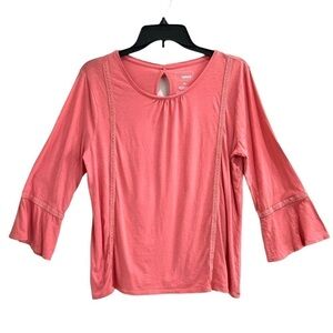 Sonoma Pink/Light Coral Top With 3/4 Peasant Sleeve Size Large Petite